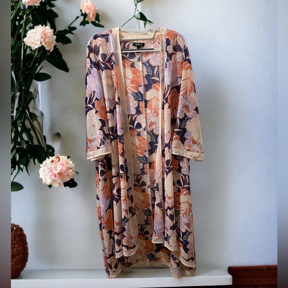 Torrid Tops - Torrid Floral Blue Chiffon Kimono Size 1X